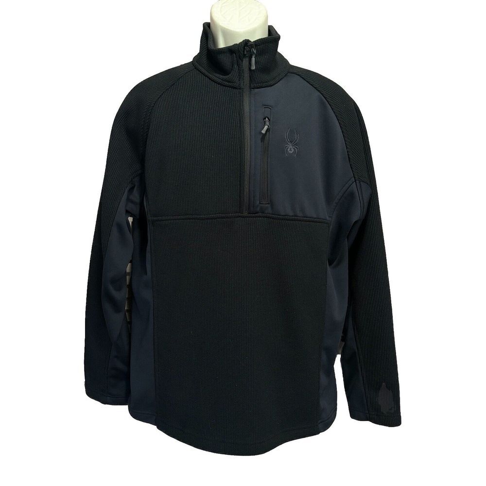 Spyder Black 1/4 Zip Athletic Long Sleeve‎ Size L Logo Pockets Collar Pullover